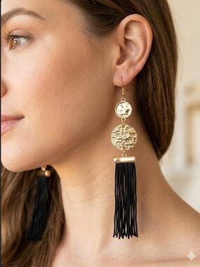 Paparazzi Gold and dark navyTassel Drop Earrings - Elegant Statement Jewelry